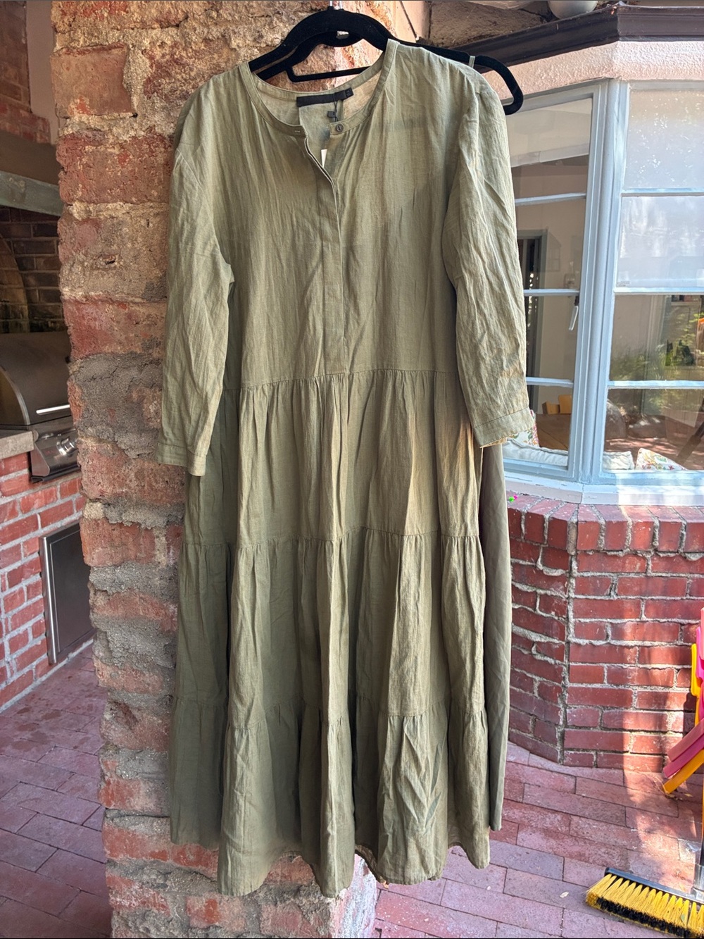 Jenni Kayne Olive Green Tiered Long-Sleeve Midi Dress